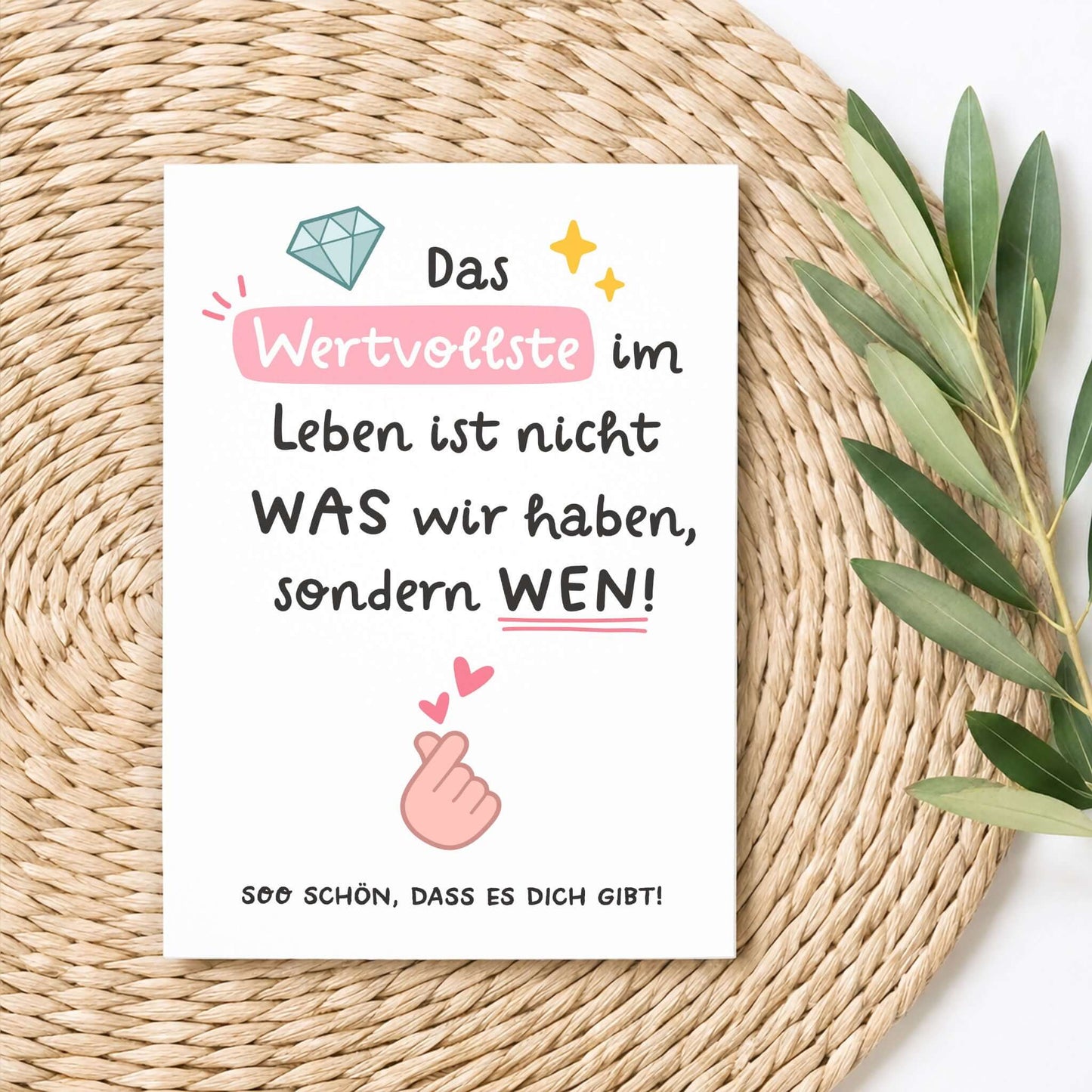 Postkarte Lieblingsmensch auf Rattanuntergrund – Postkarte DIN A6 – KuschelICH