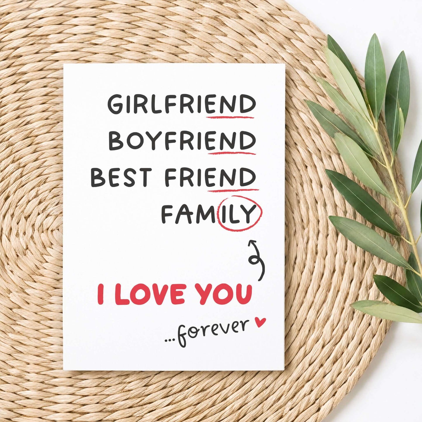 Postkarte Girlfriend Boyfriend Family – I Love You forever – KuschelICH