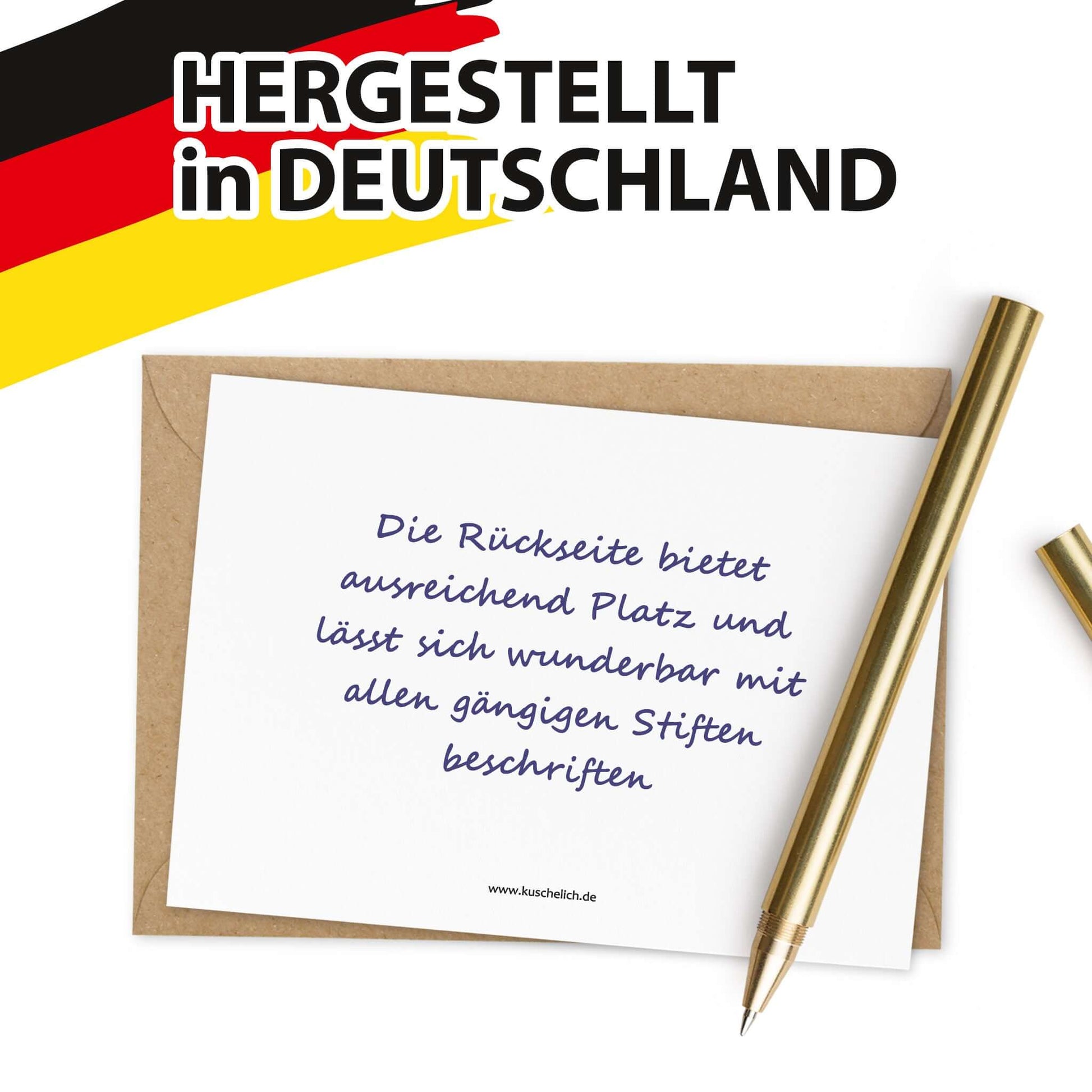Rubbelgutschein weiße Blumen auf Kartenumschlag mit goldenen Stift und Hinweis zur Beschriftung.