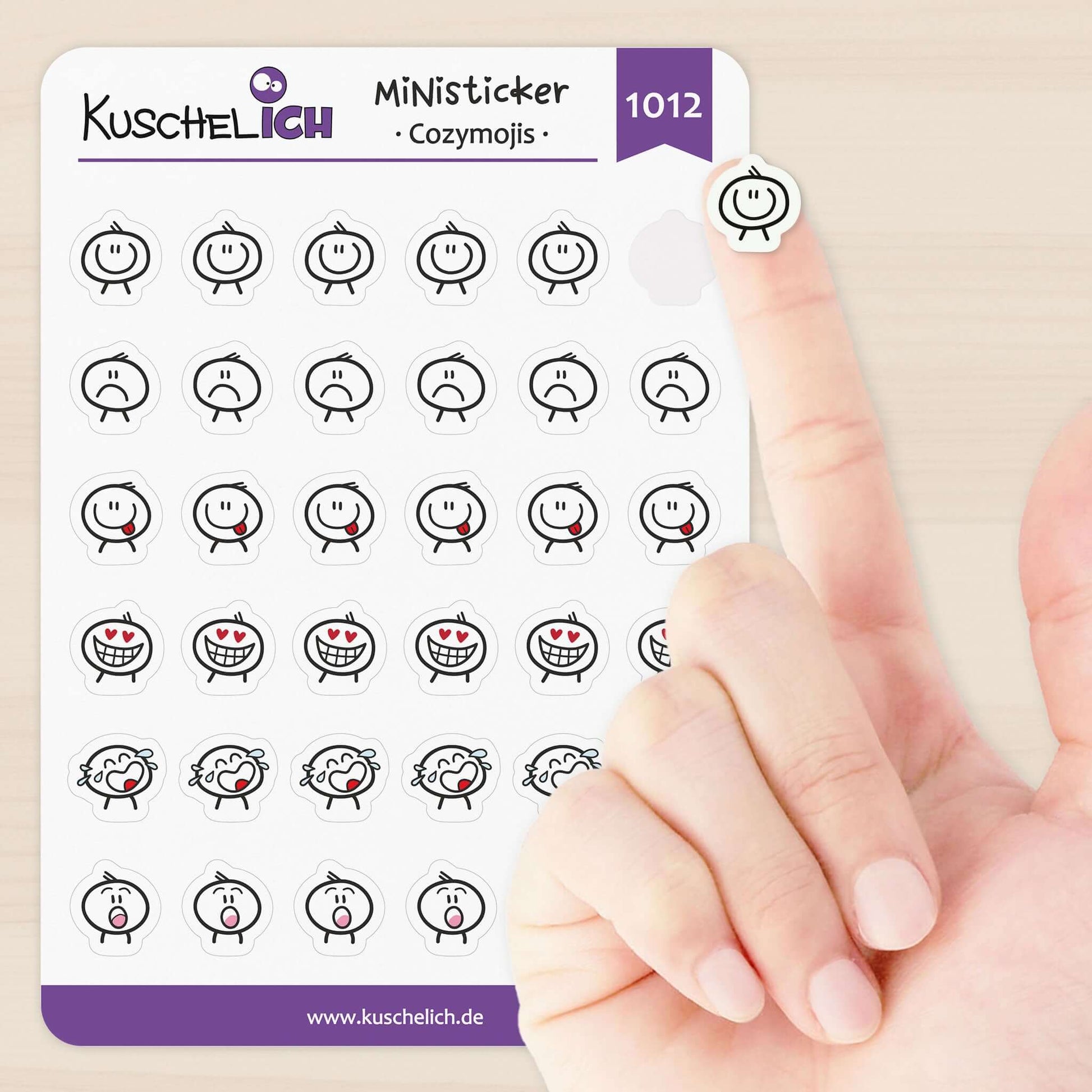 Größenvergleich Aufkleber 6 verschiedene Stimmungs Emoji passend für Terminplaner, Kalender, Bulletjournal