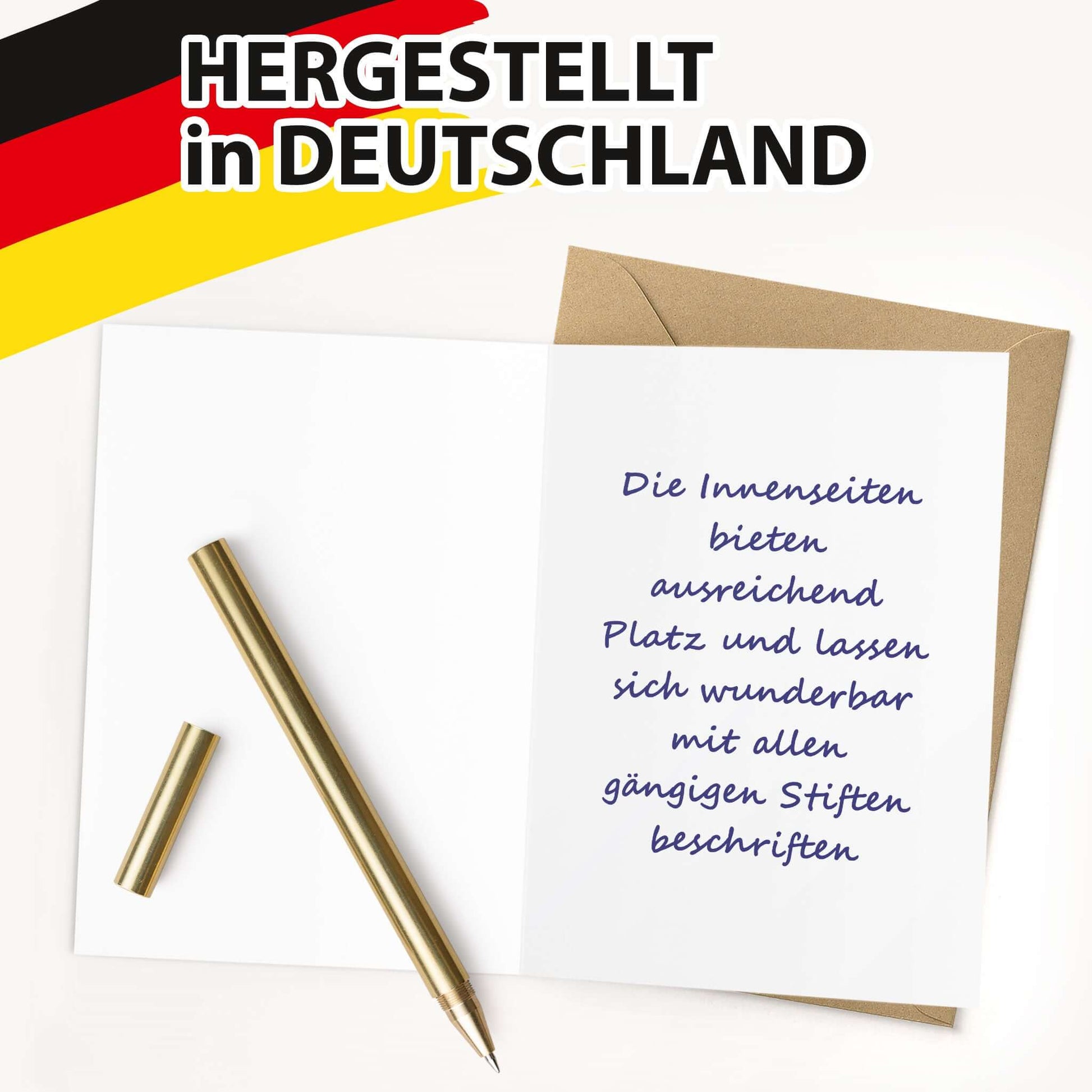 Innenansicht der Klappkarte mit blanken Seiten zum Beschriften und Kraftpapierumschlag