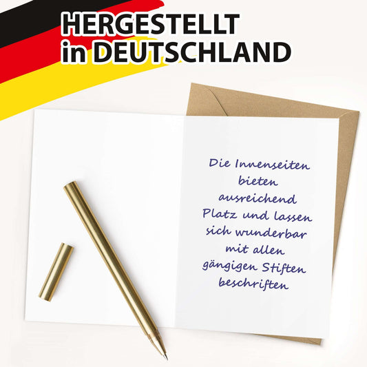 Innenansicht der Klappkarte mit blanken Seiten zum Beschriften und Kraftpapierumschlag