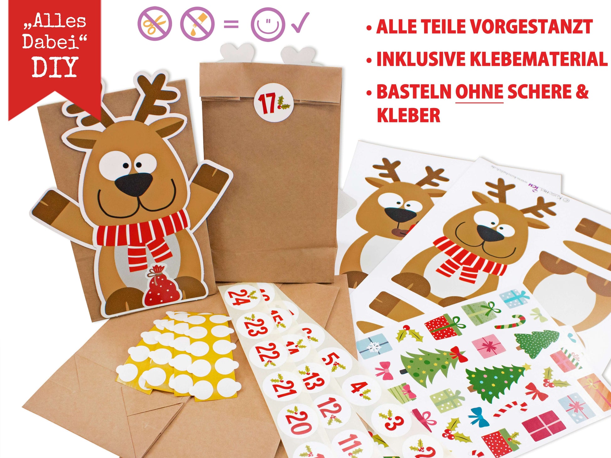 Adventskalender Elch zum Befüllen Bestandteile Komplettset