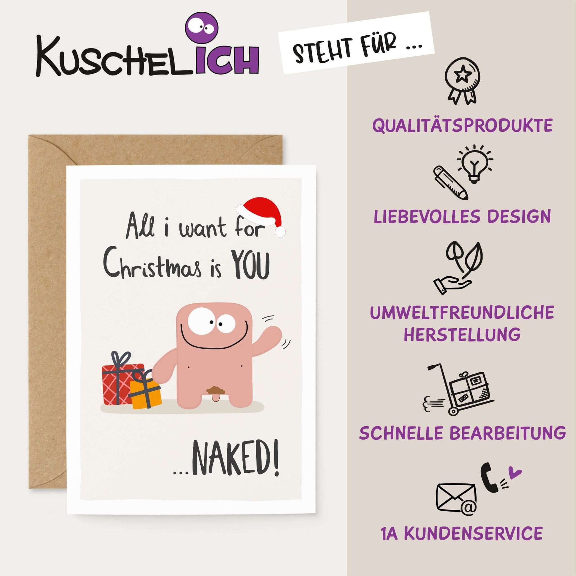 Weihnachtskarte "All I want for Christmas" Qualität Made in Germany