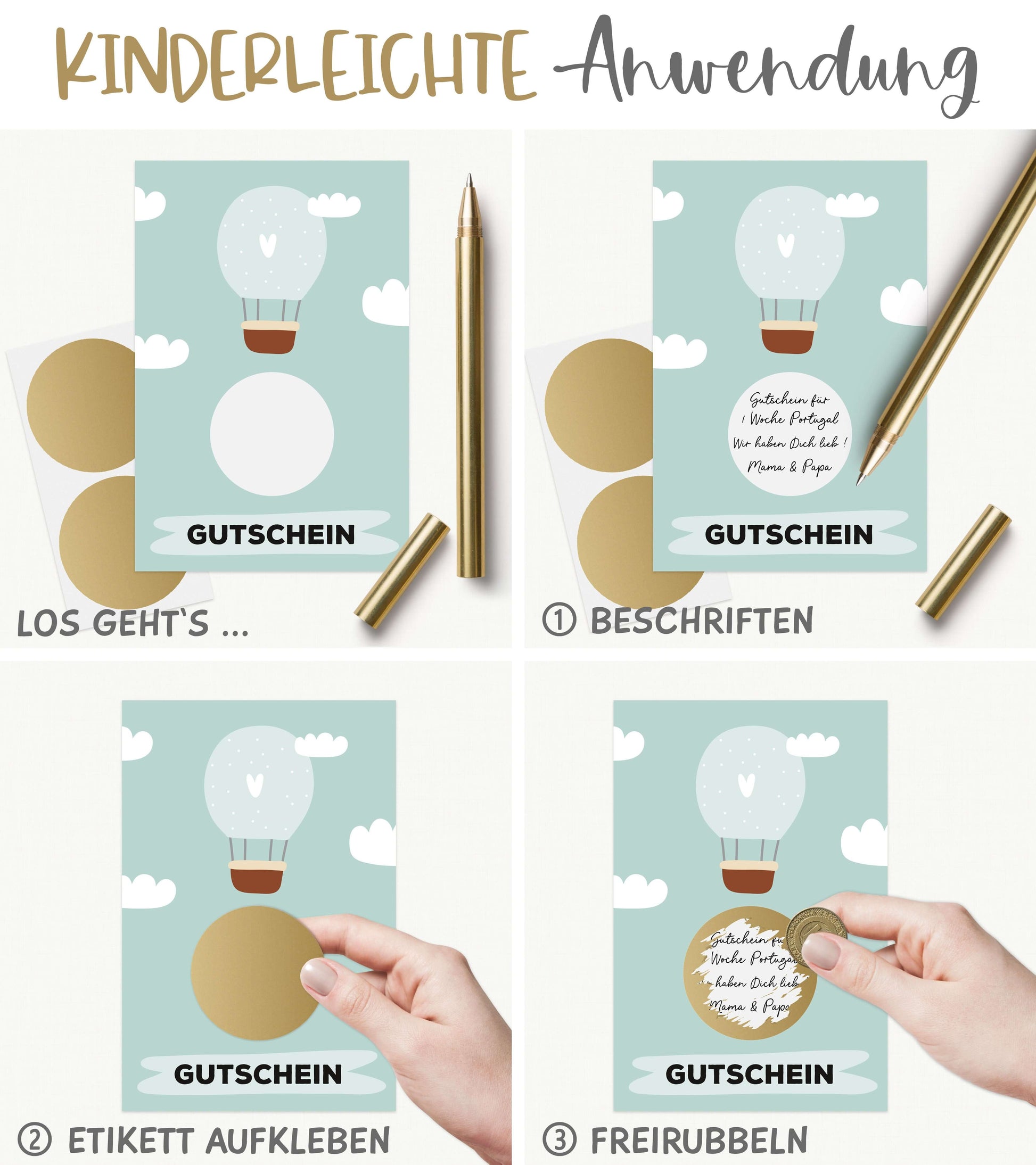 Anwendung Rubbelaufkleber Rubbeletiketten Antik-Gold 5 cm ⌀