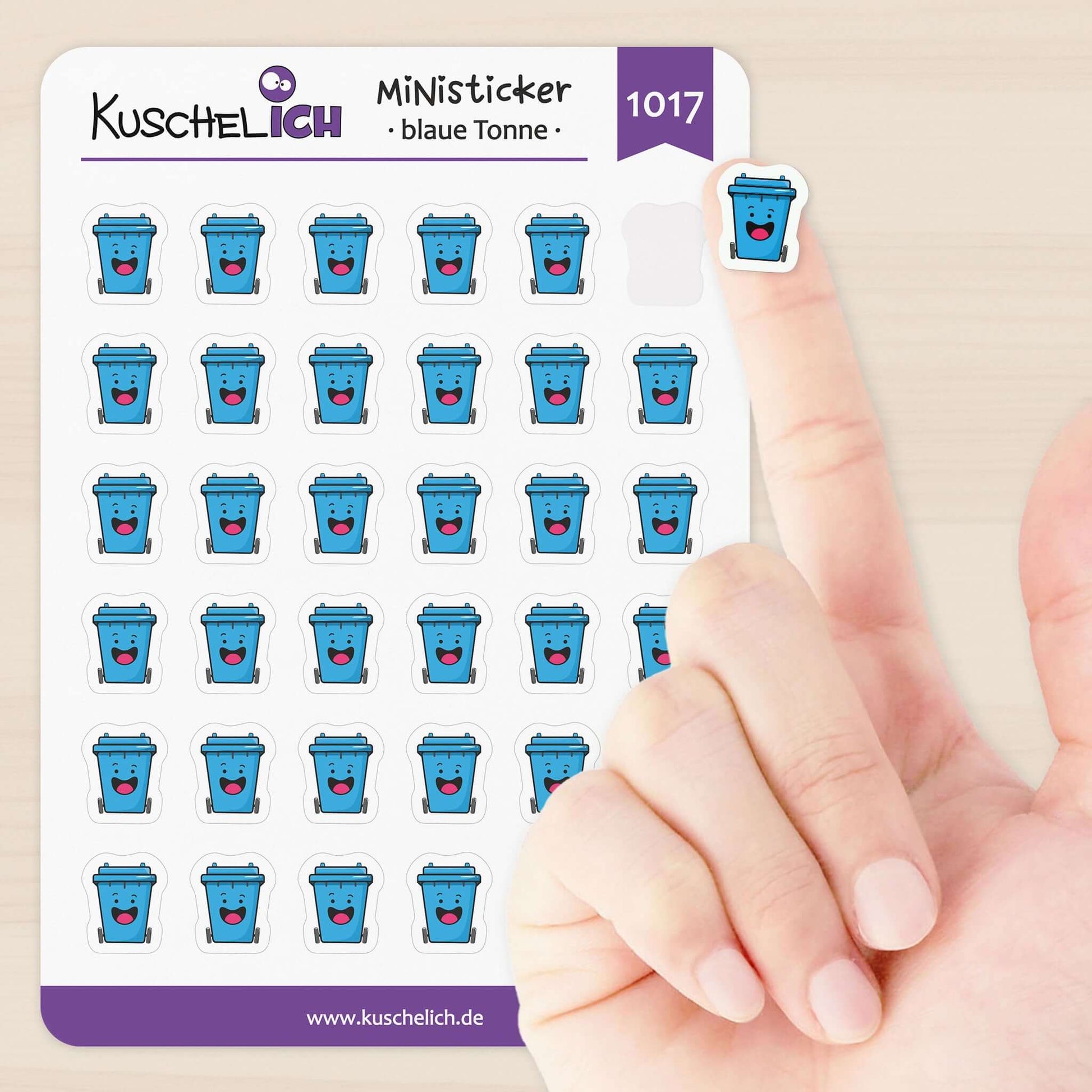 Größendarstellung Mini-Aufkleber blaue Tonne