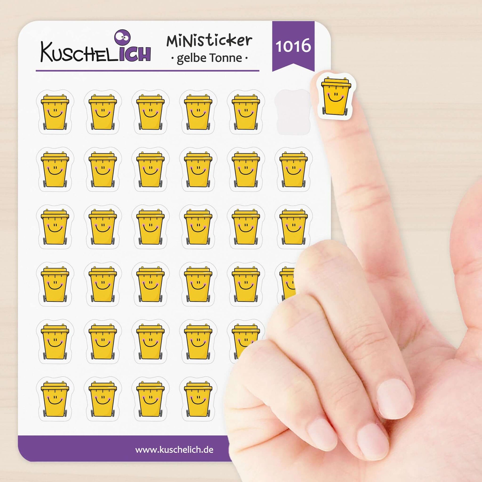 Größendarstellung Mini-Aufkleber gelbe Tonne