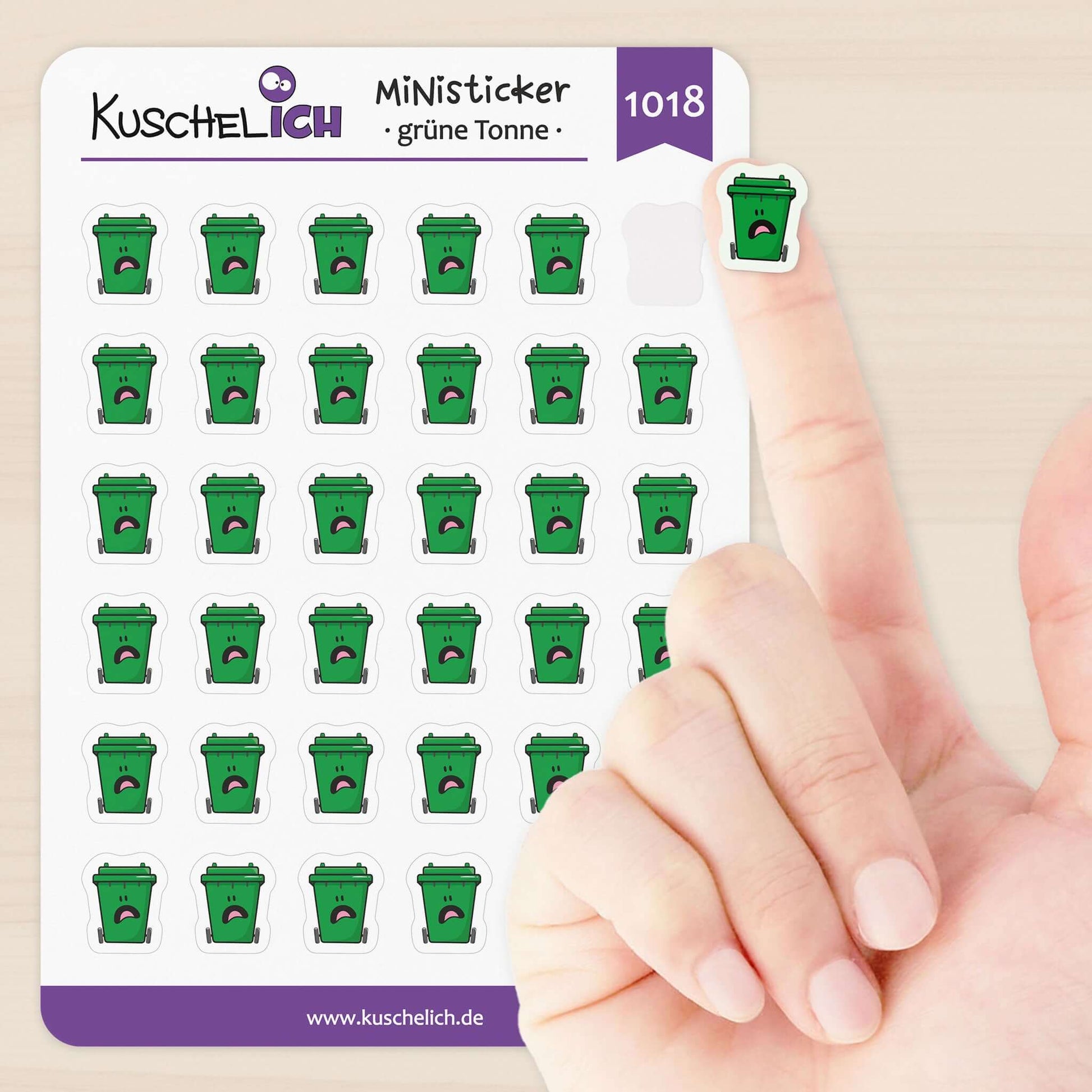 Größendarstellung Mini-Aufkleber grüne Tonne