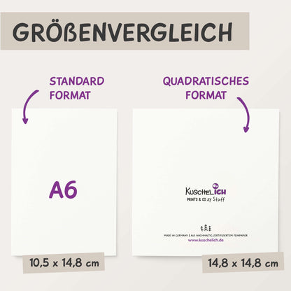 Größenvergleich von Hochzeitskarte Schwäne in Standard A6 und quadratischem Format.