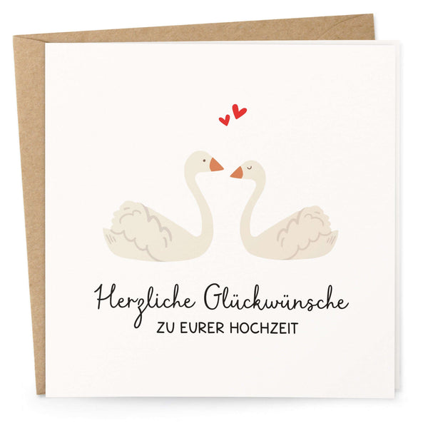 Hochzeitskarte Schwäne – quadratische Klappkarte mit Herzen