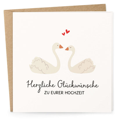 Hochzeitskarte Schwäne – quadratische Klappkarte mit Herzen