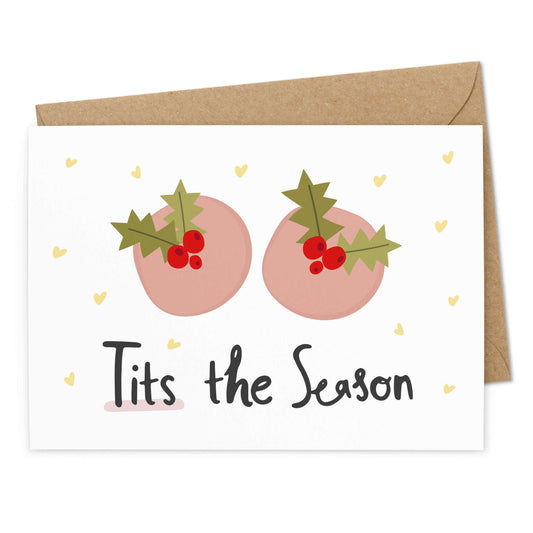 Lustige Weihnachtskarte "Tits the Season" - Vorderseite
