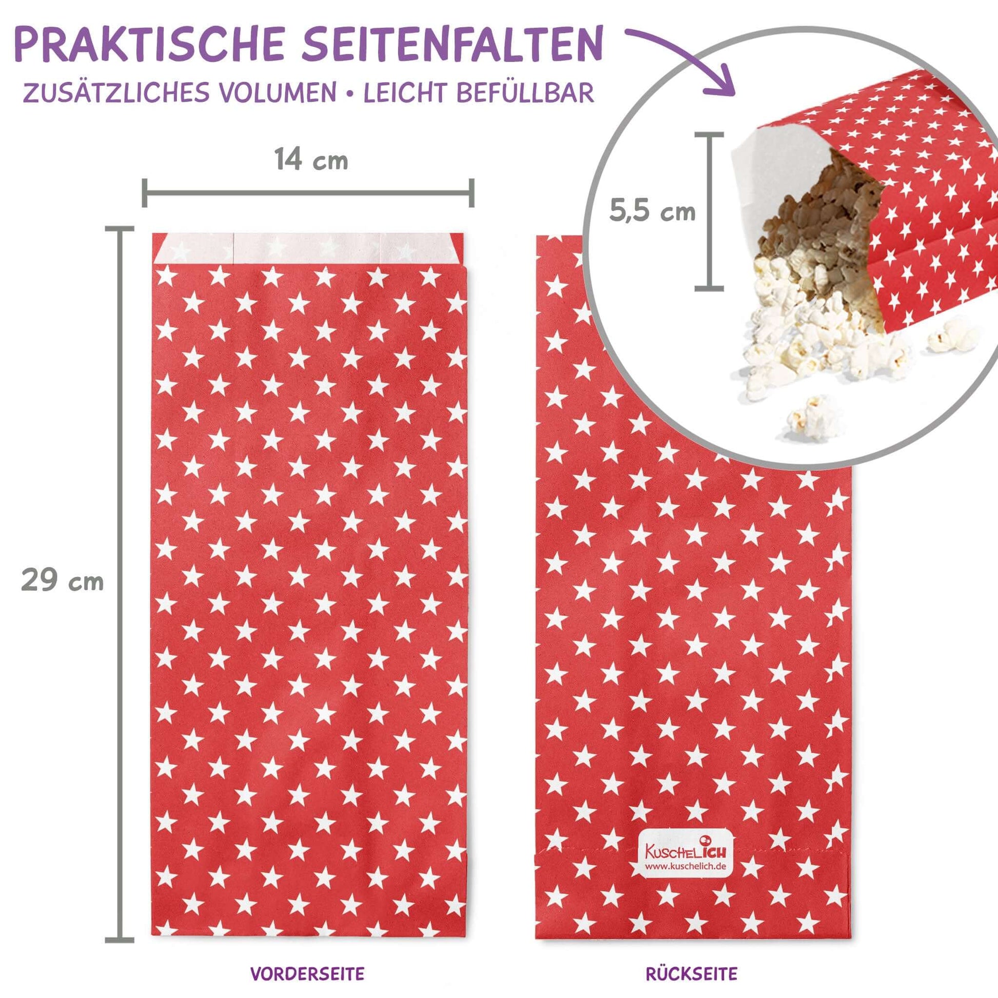 Papiertüte rot mit Sternen Maßangabe