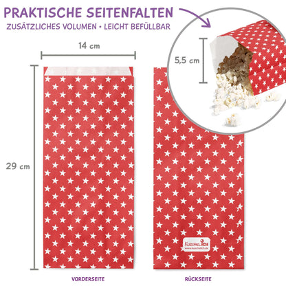 Papiertüte rot mit Sternen Maßangabe