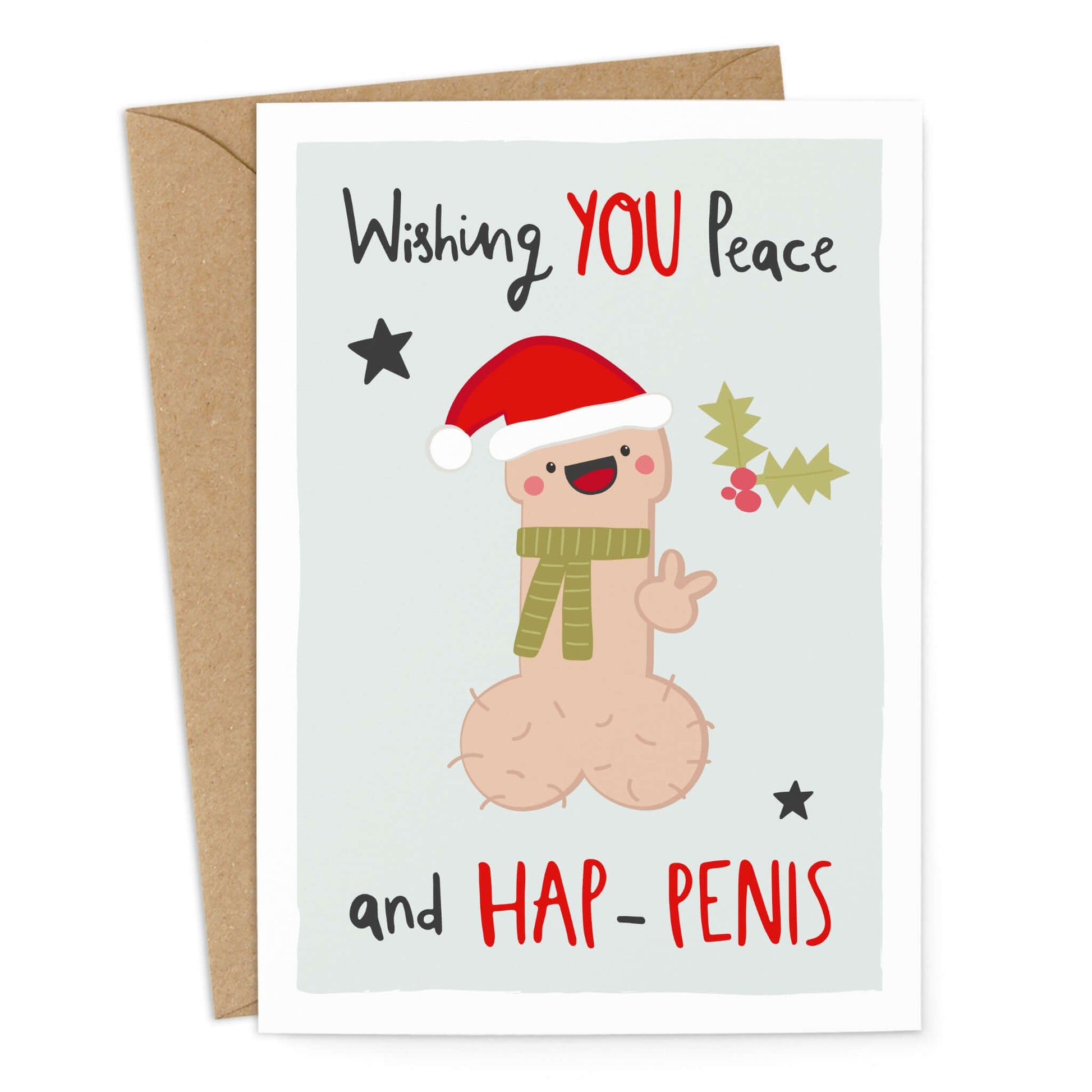 Weihnachtskarte "Wish You Peace and Hap-Penis"
