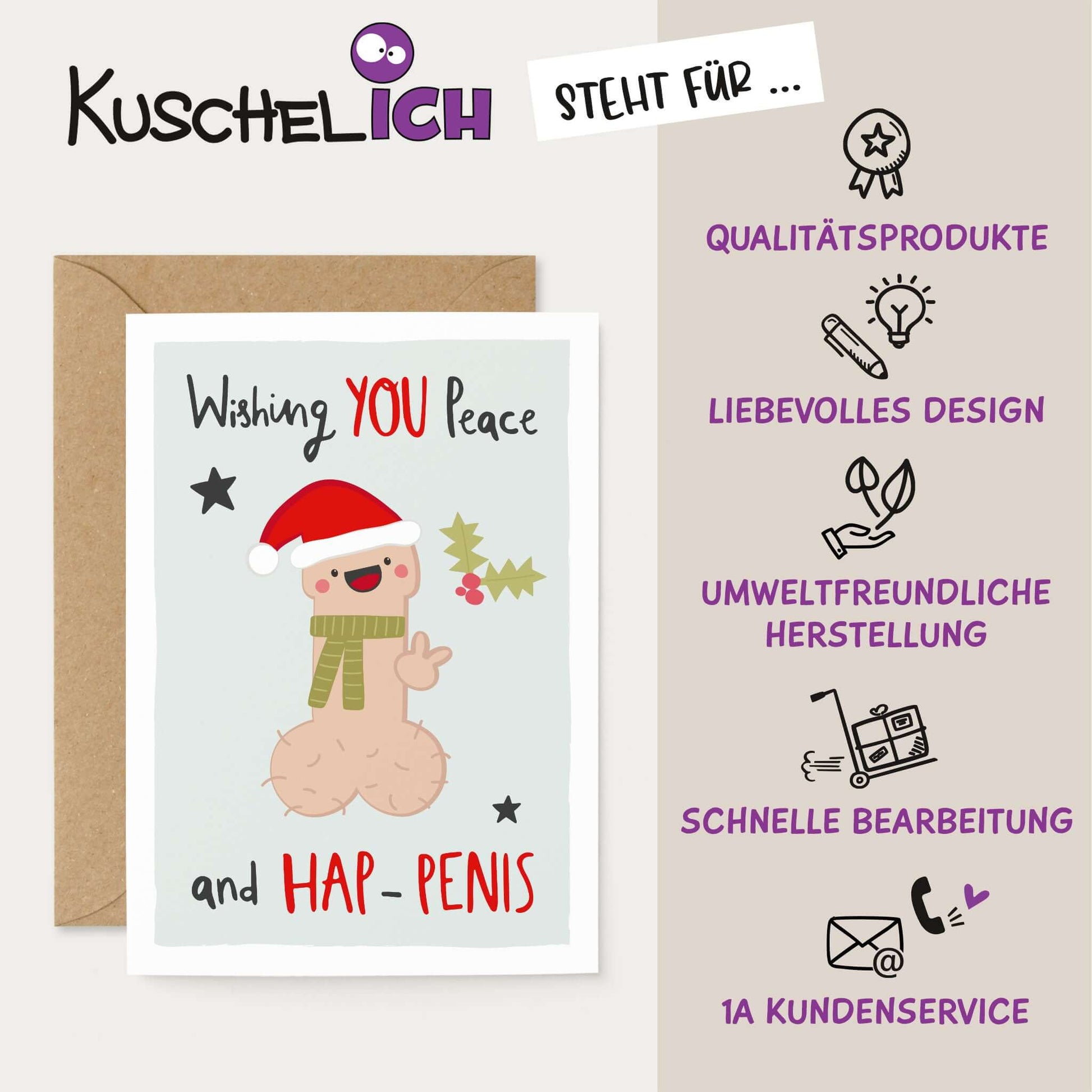 Postkarte "Wish You Peace and Hap-Penis" Qualitätsmerkmale
