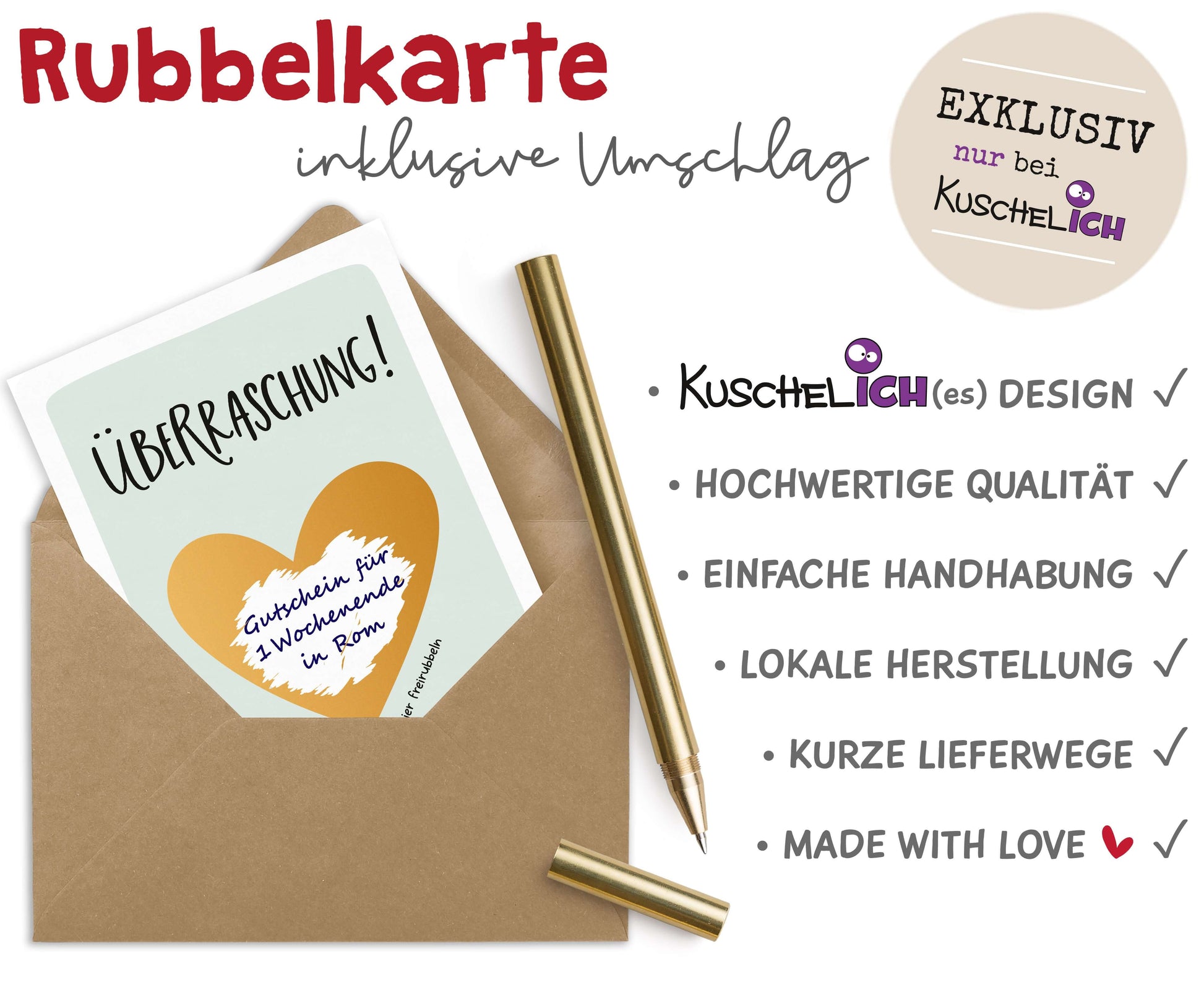 Rubbelkarte Überraschung personalisierbar mit Umschlag