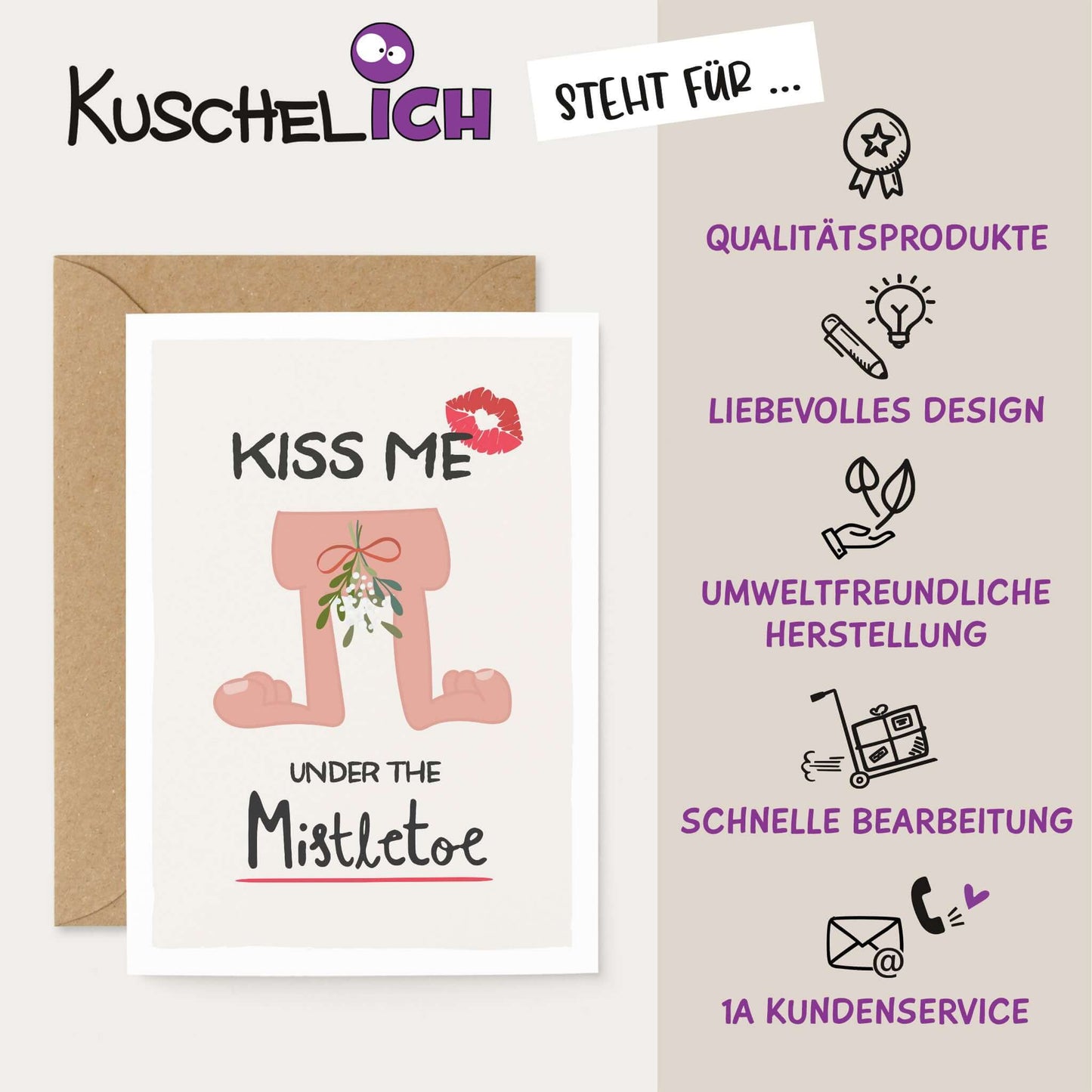 Weihnachtskarte für Verliebte "Under the Mistletoe"