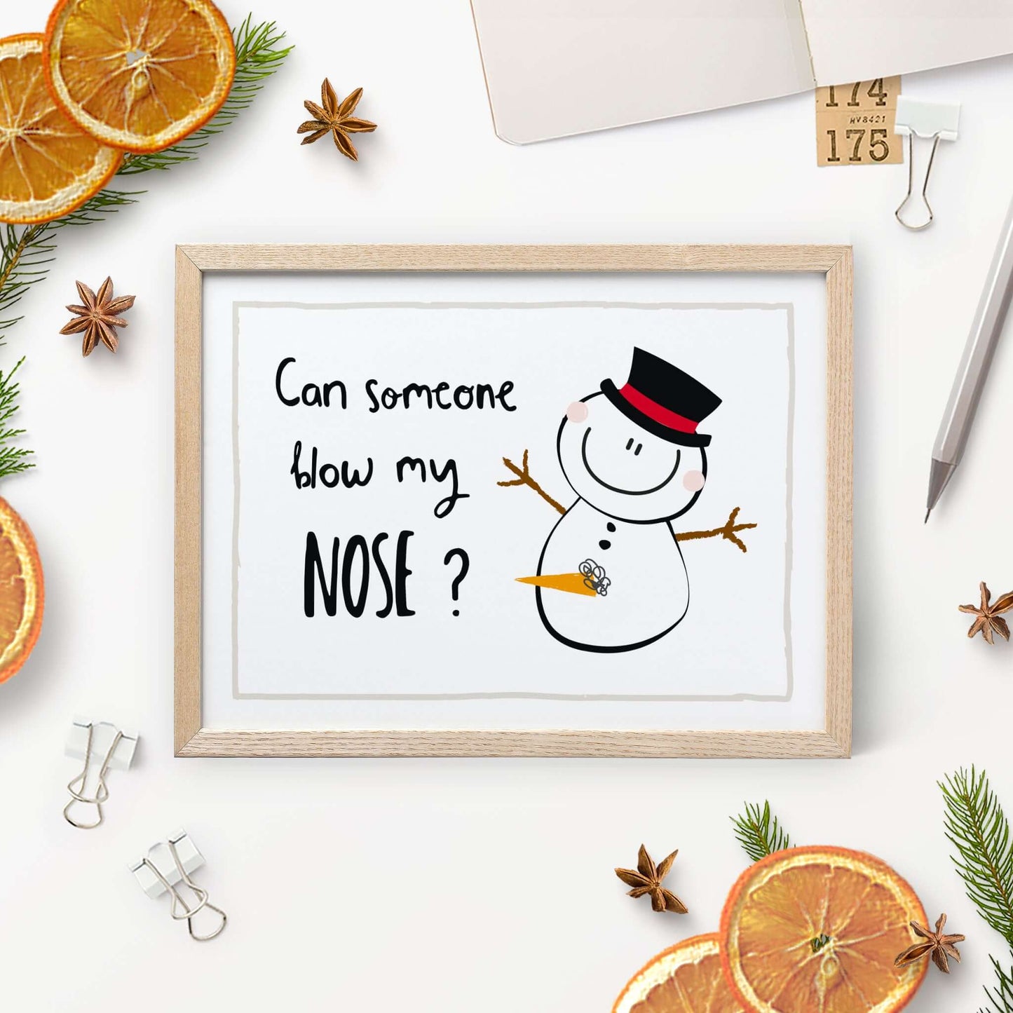 Lustige Poskarte Schneemann - blow my Nose