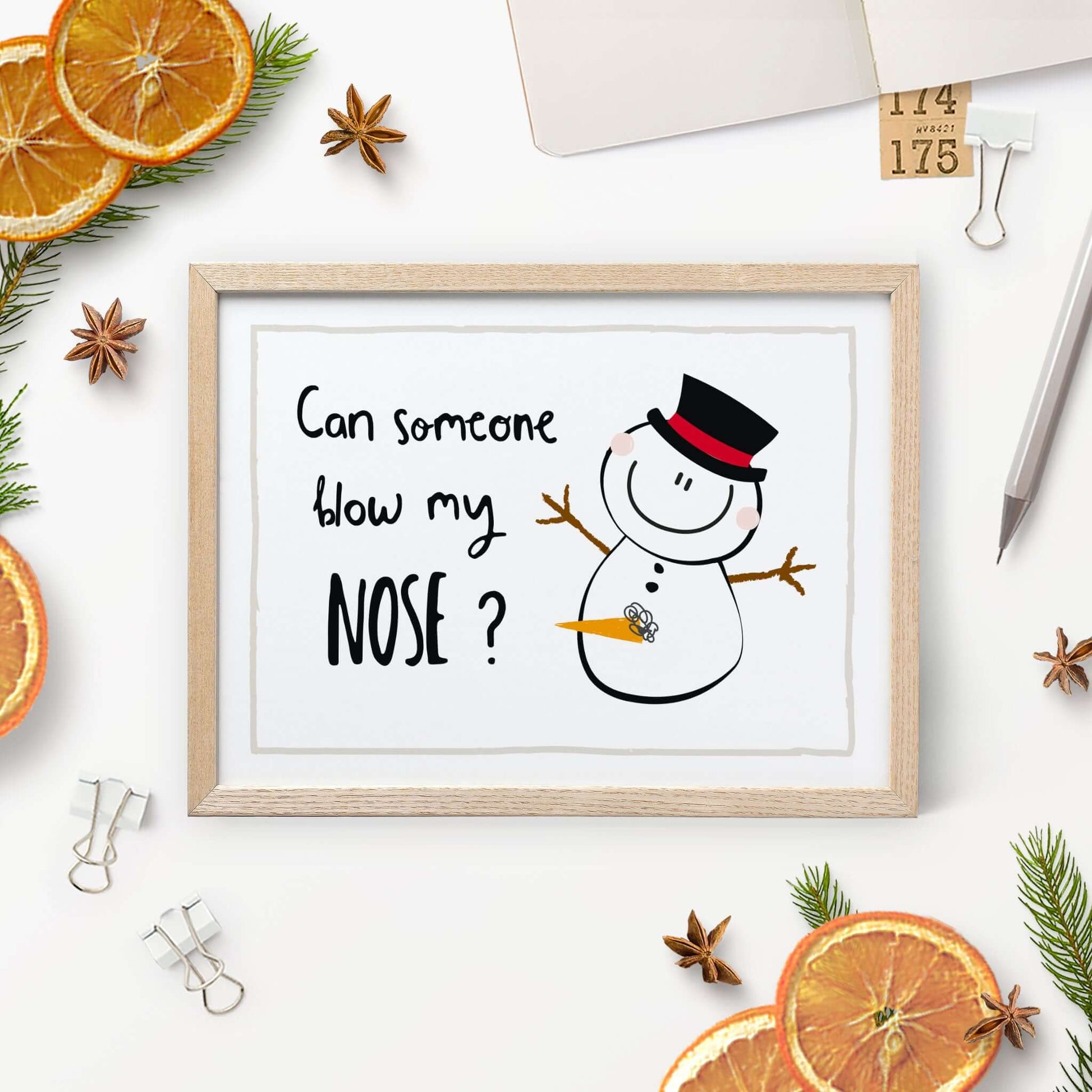 Lustige Poskarte Schneemann - blow my Nose