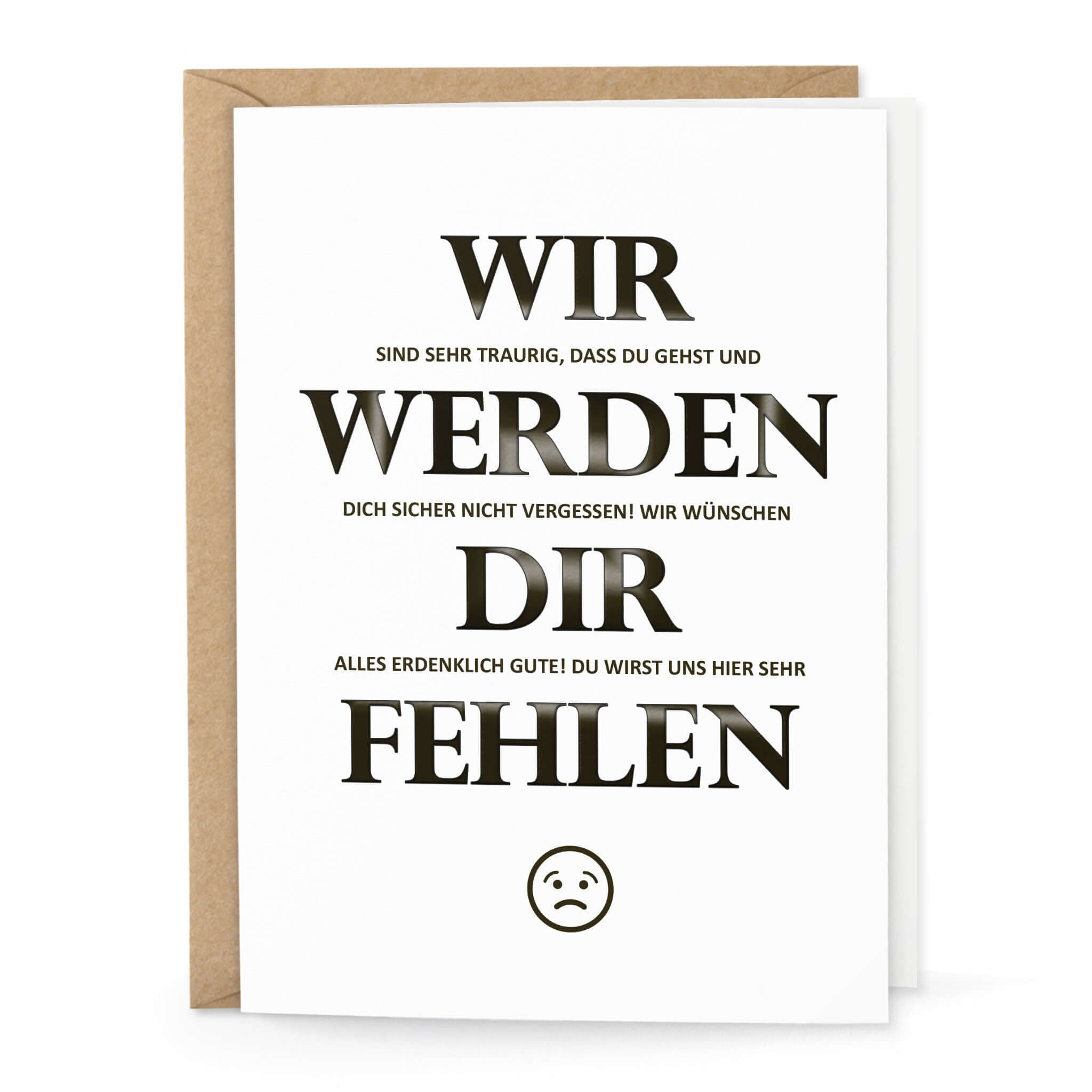 Abschiedskarte Kollege „Wir werden dir fehlen“ im DIN A6 Format mit Kraftpapierumschlag