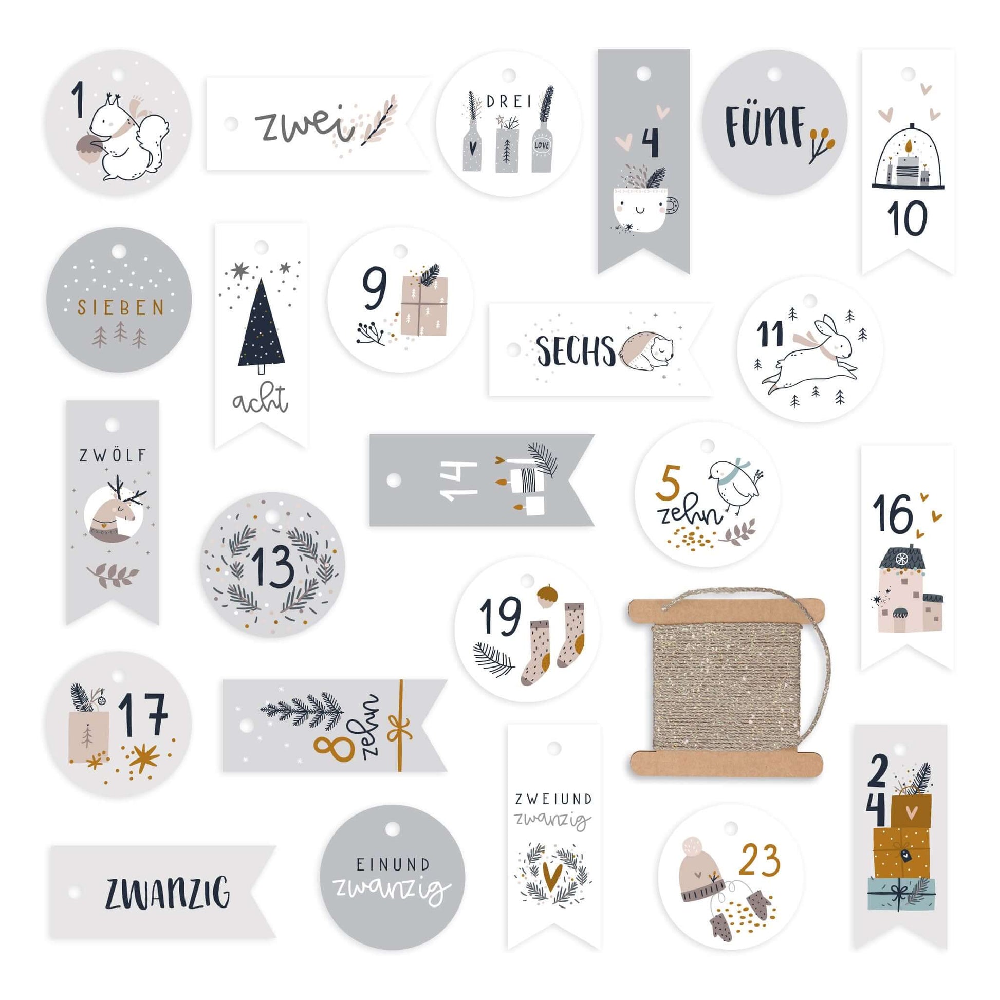 Detailansicht der Zahlenanhänger als Bögen mit runden und Wimpel-Formen