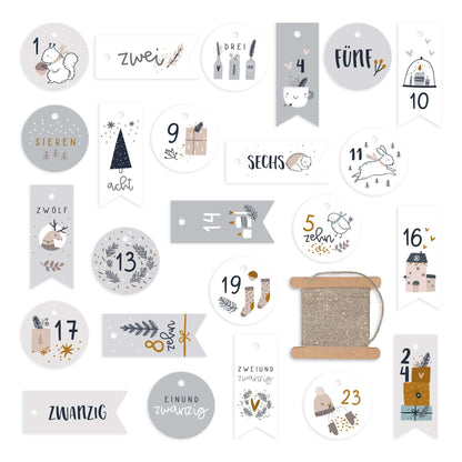 Detailansicht der Zahlenanhänger als Bögen mit runden und Wimpel-Formen