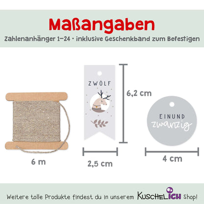 Größenangaben: rund Ø 4 cm, Wimpel 2,5 × 6,2 cm, inklusive 6 m Kordel