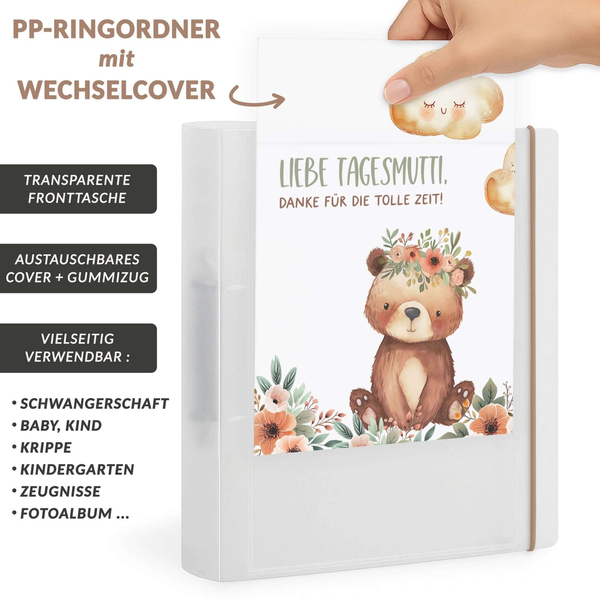 Kindergarten-Ordner mit personalisierbarem Cover und Gummizug