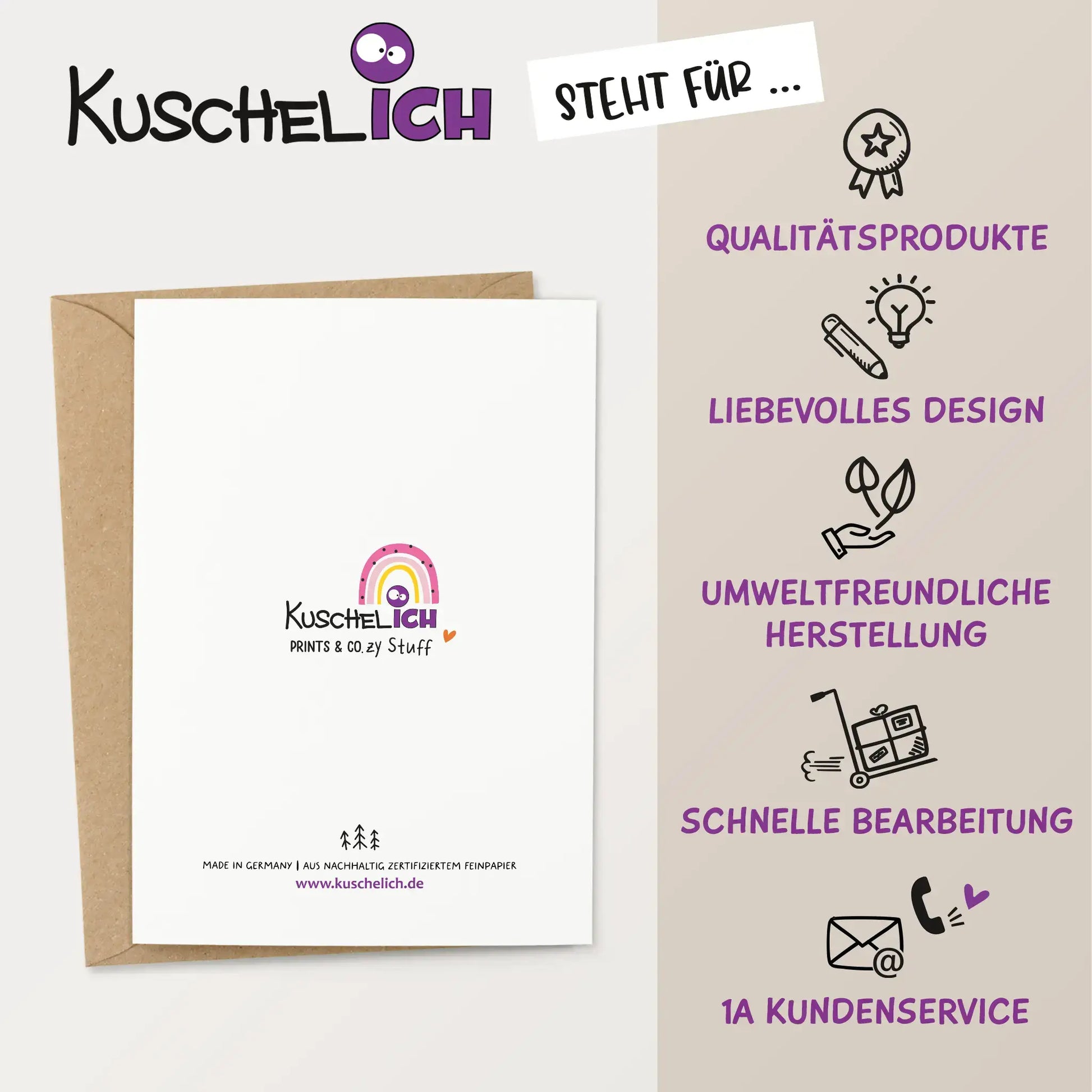 Nachhaltige Dankeskarte aus umweltfreundlichem Papier mit Umschlag