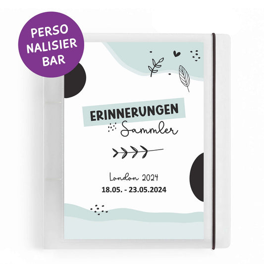 Personalisiertes Cover des Erinnerungen-Sammlers A5 mit Reiseziel und Datum