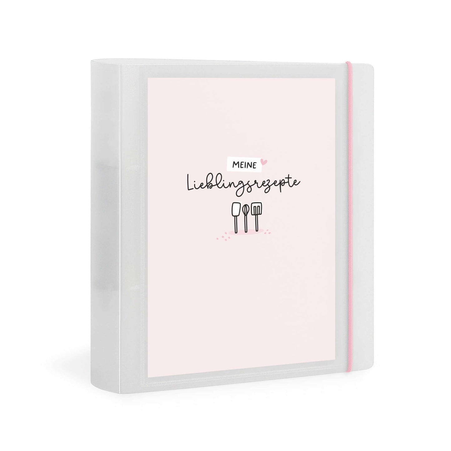 Draufsicht auf das rosa Flexibook „Meine Lieblingsrezepte“