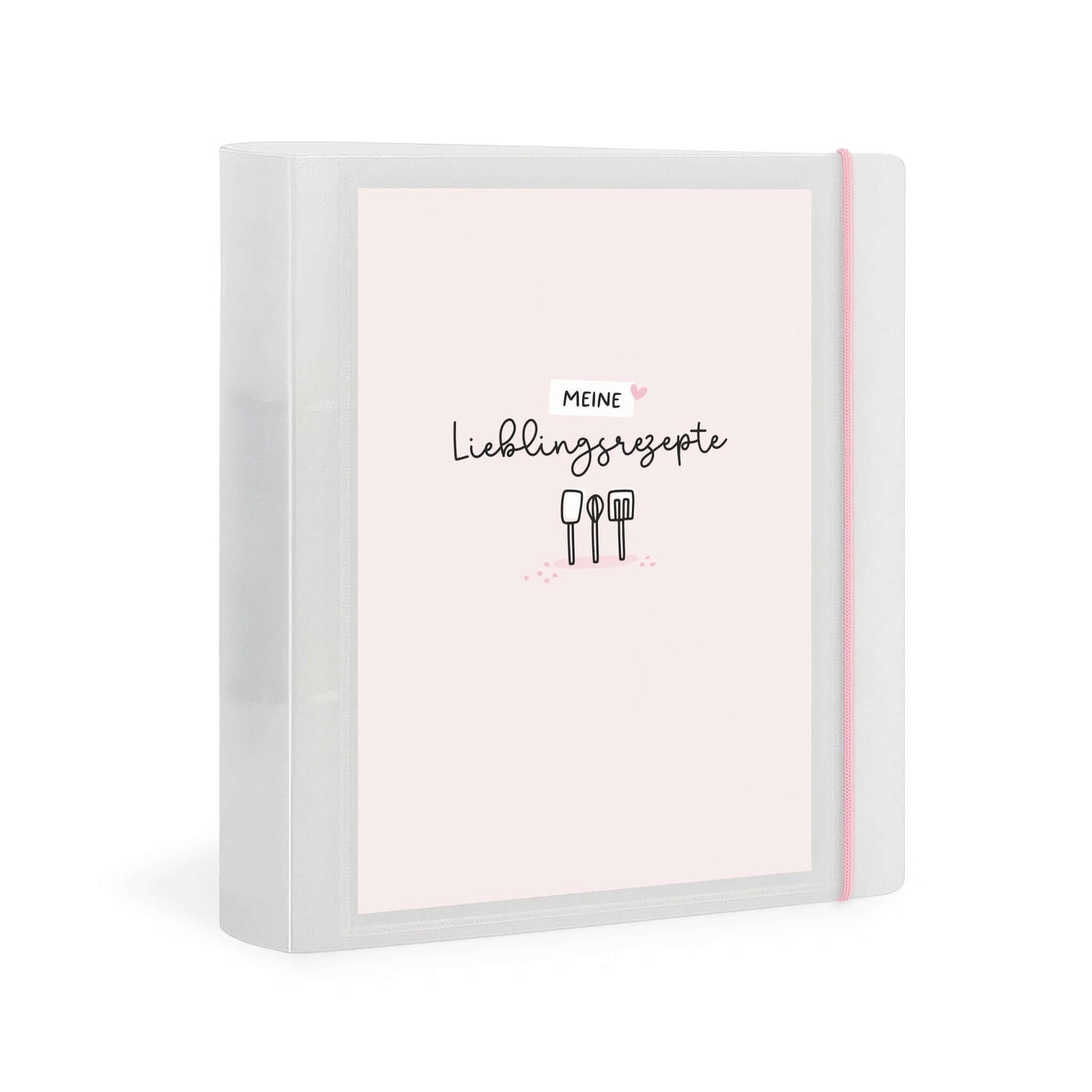 Draufsicht auf das rosa Flexibook „Meine Lieblingsrezepte“