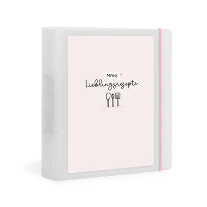 Draufsicht auf das rosa Flexibook „Meine Lieblingsrezepte“