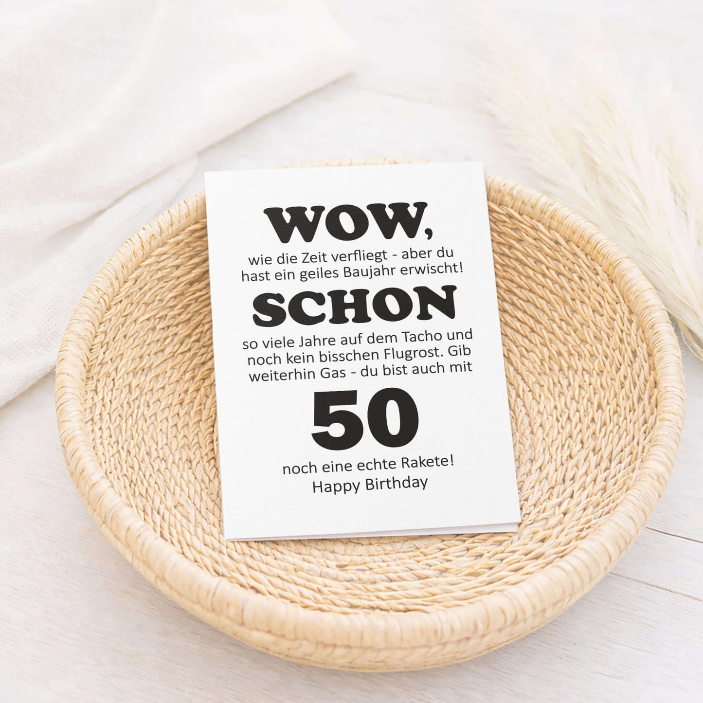 Klappkarte zum 50. Geburtstag in Händen – witziger Spruch – KuschelICH