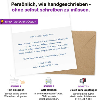 Geburtstagskarte personalisiert – Wunschtext in Handschrift-Optik mit Direktversand an den Empfänger