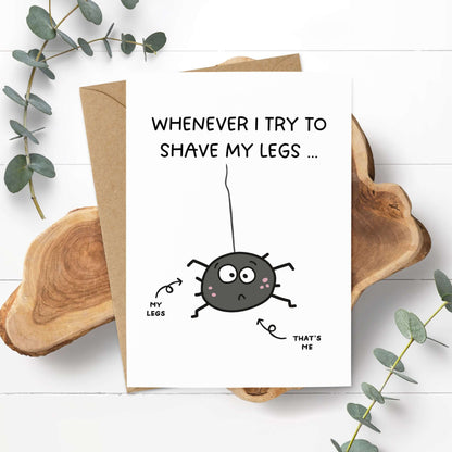 Humorvolle A6 Grußkarte mit witzigem Spinnenmotiv