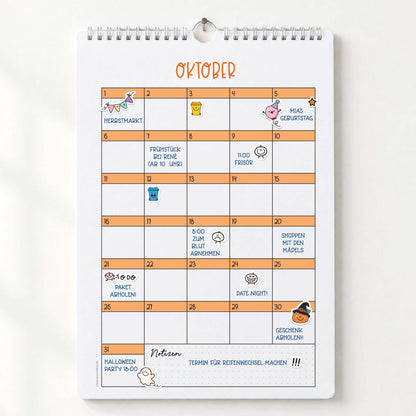 Sticker Sheet Halloween – Kalender für Oktober mit süßen Halloween-Motiven und Terminen.
