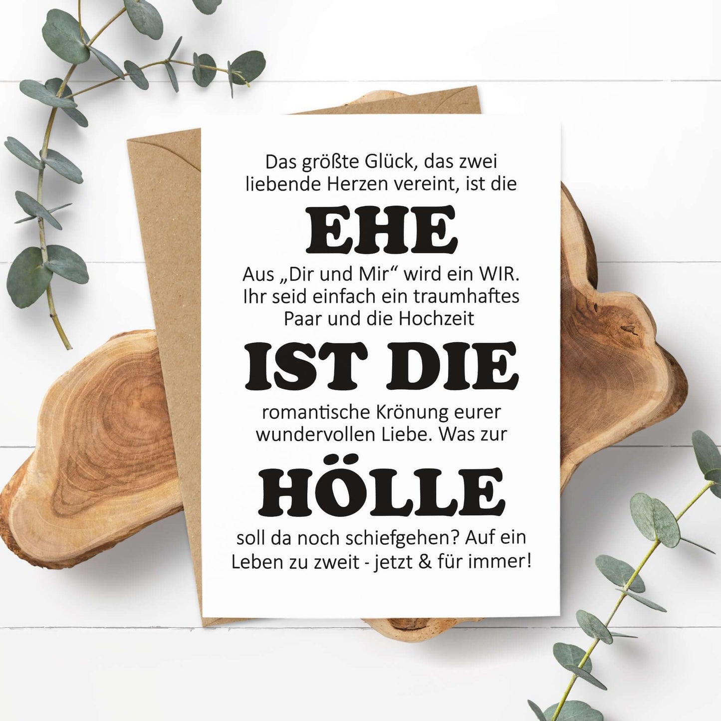 Hochzeitskarte Ehe Postkarte mit Eukalyptus Dekoration – KuschelICH