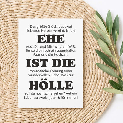 Hochzeitskarte Ehe Postkarte auf Rattanmatte – KuschelICH