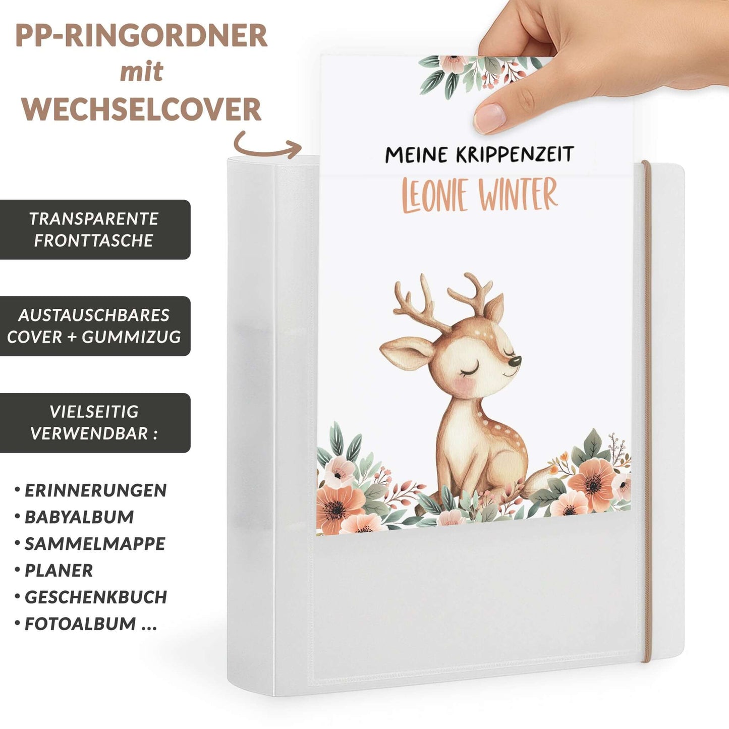 PP-Kinderordner A5 Wechselcover Gummizug, personalisiert Krippenzeit Babyalbum