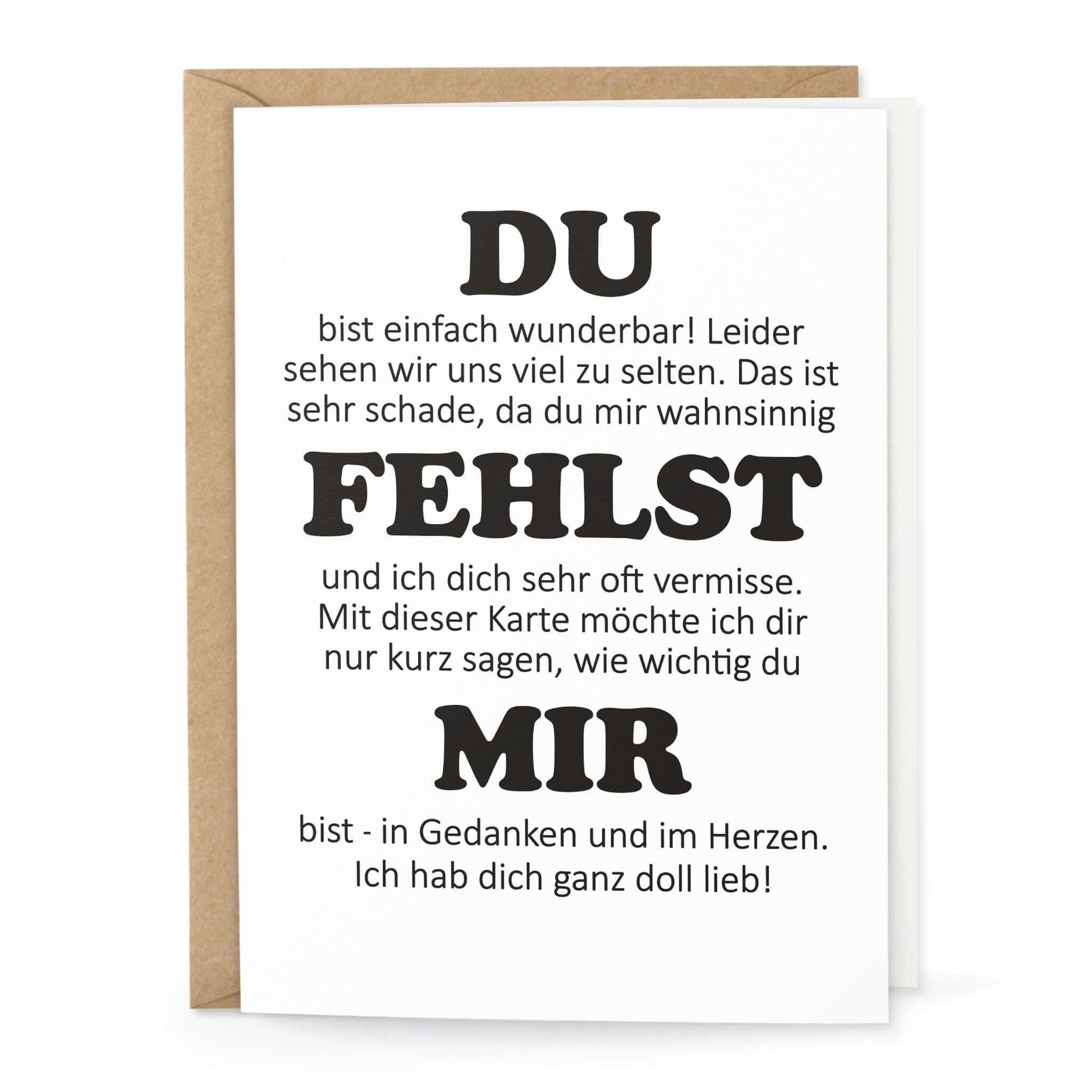 Klappkarte Du fehlst mir – Grußkarte Freundschaft, DIN A6 inkl. Umschlag, Freisteller weißer Hintergrund