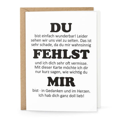 Klappkarte Du fehlst mir – Grußkarte Freundschaft, DIN A6 inkl. Umschlag, Freisteller weißer Hintergrund