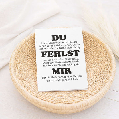 Klappkarte Du fehlst mir – Lifestyle mit Eukalyptus, Grußkarte personalisiert mit Wunschtext