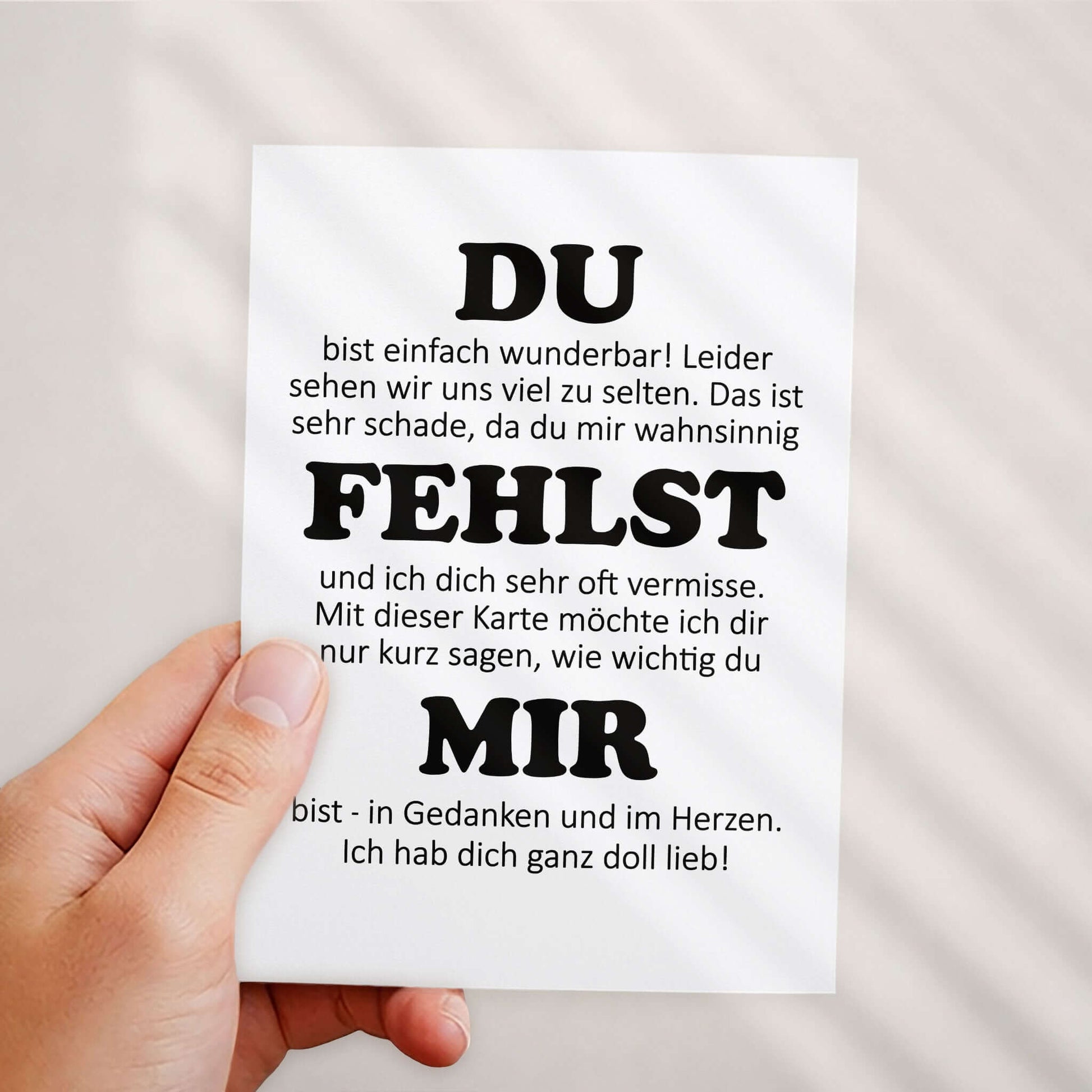 Klappkarte Du fehlst mir – Studio-Aufnahme, Freundschaftskarte personalisierbar, DIN A6