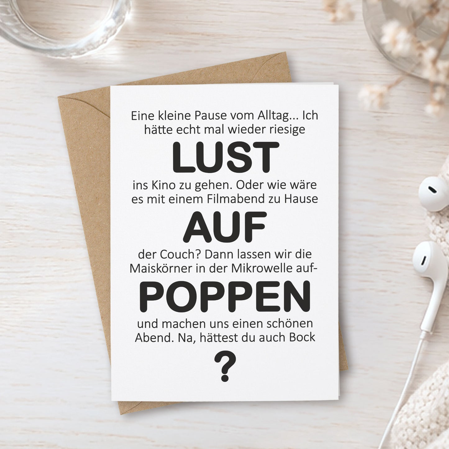 Lustige Klappkarte Filmabend – Popcorn-Spruch mit Umschlag – KuschelICH