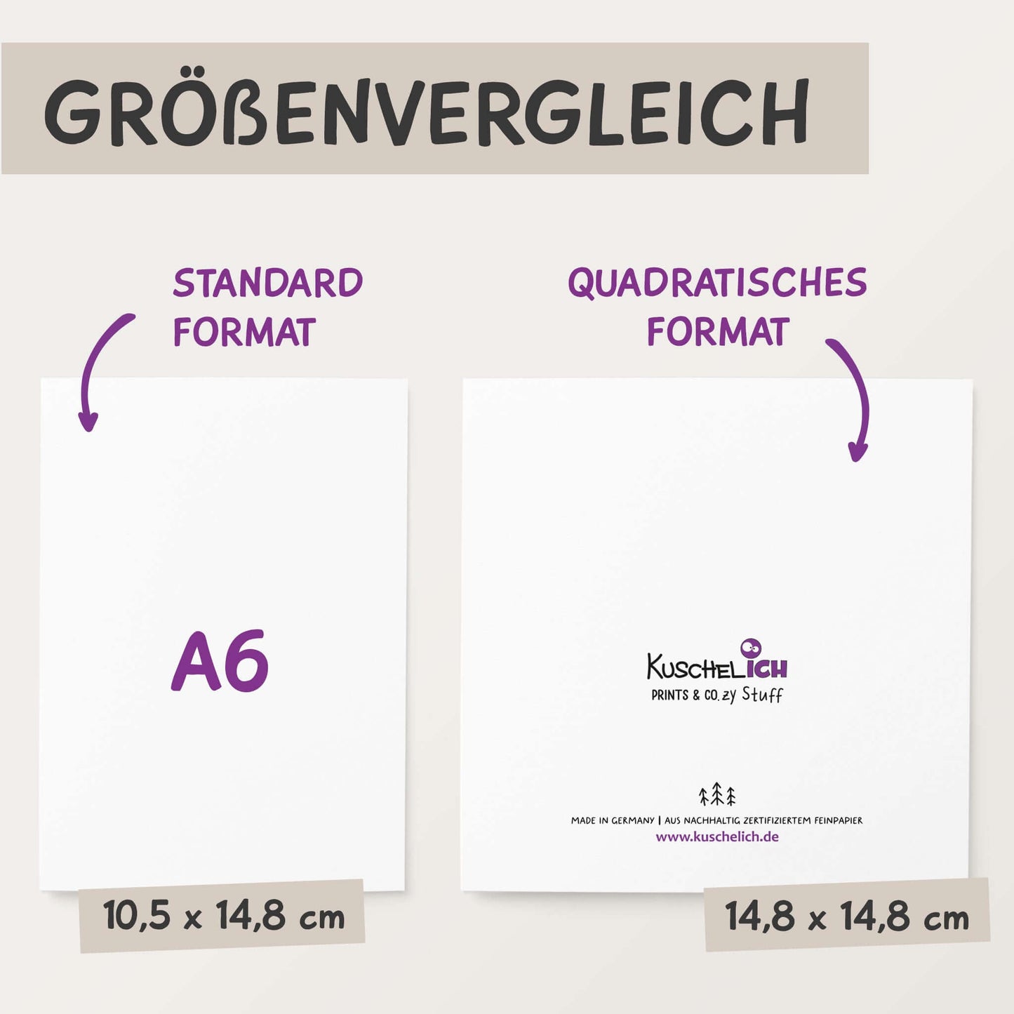 Größenvergleich Klappkarte quadratisch vs. A6 Format