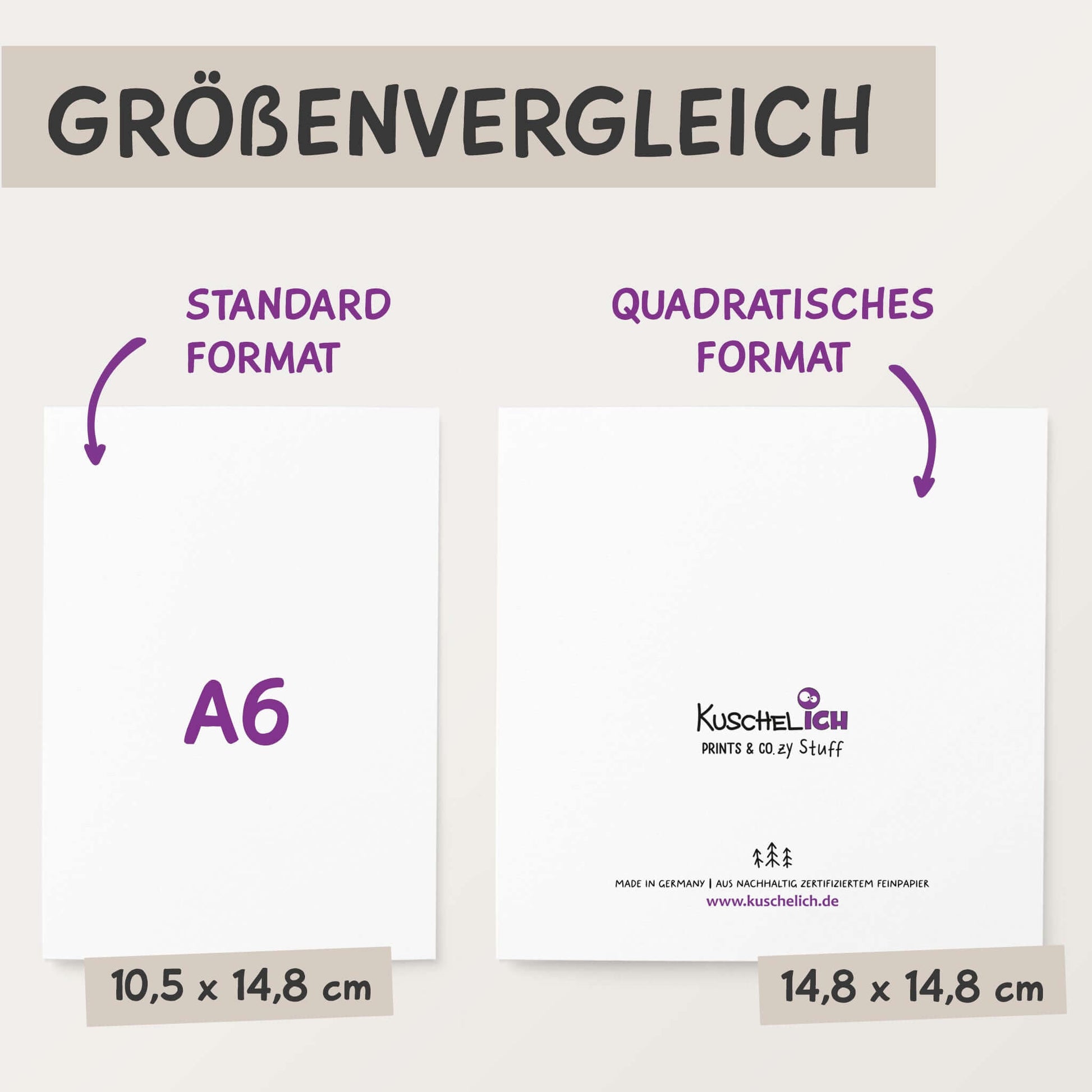 Größenvergleich Klappkarte quadratisch vs. A6 Format