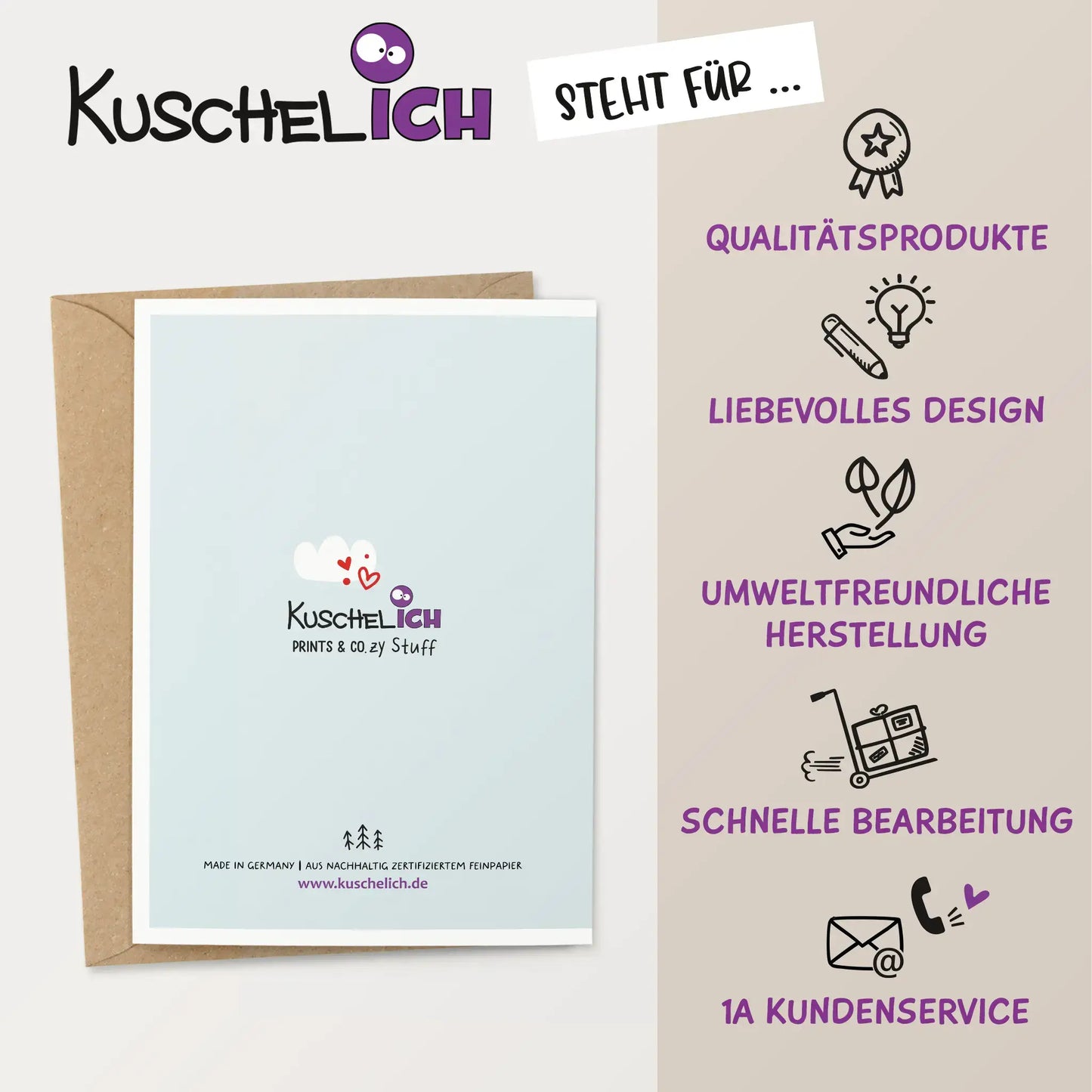 Rückseite der hochwertigen Grußkarte mit nachhaltigem Druck