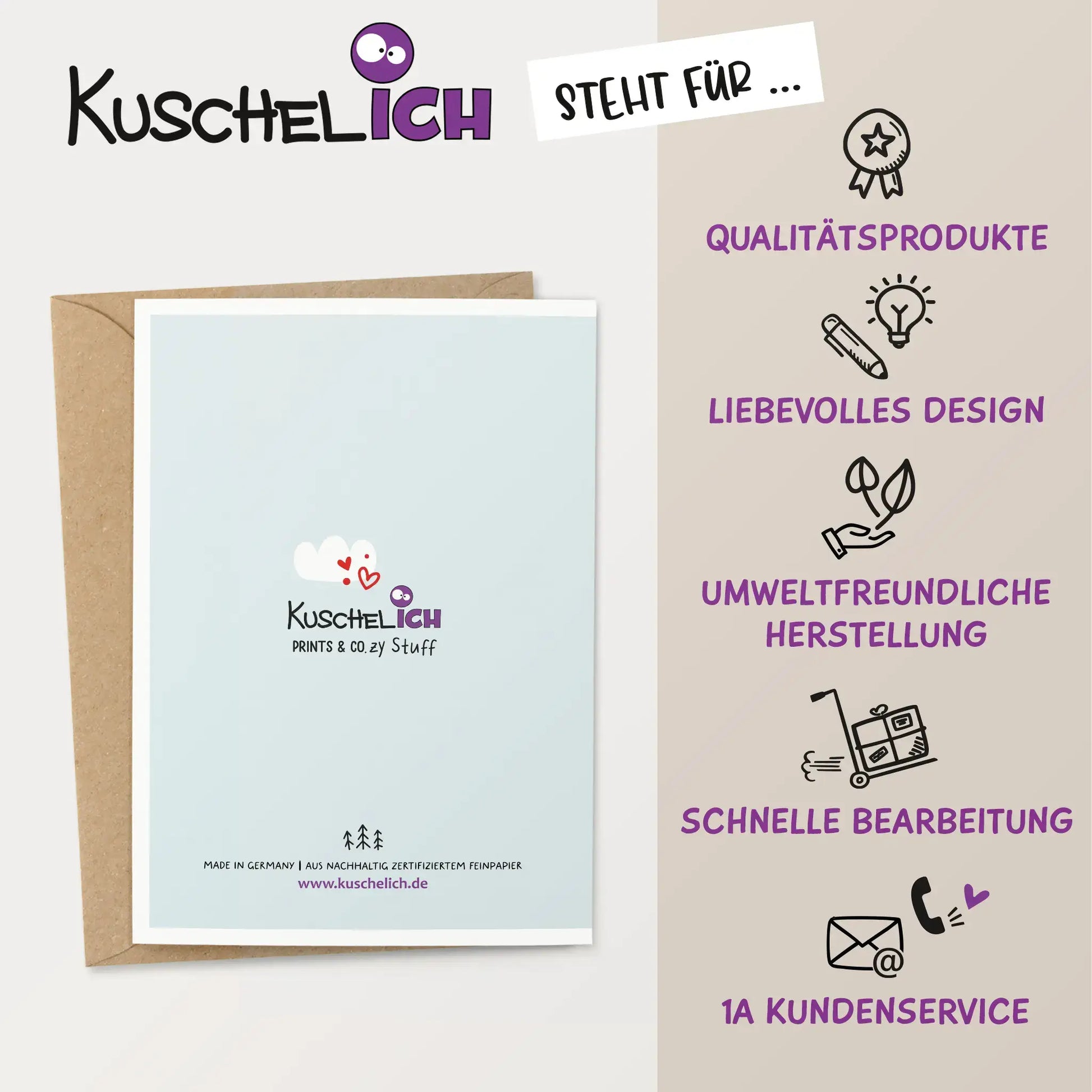 Rückseite der hochwertigen Grußkarte mit nachhaltigem Druck